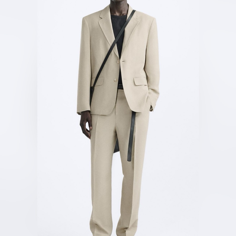 Zara Men Set Suit 36 Light Beige Blazer Dress Pant 29 Jacket 36